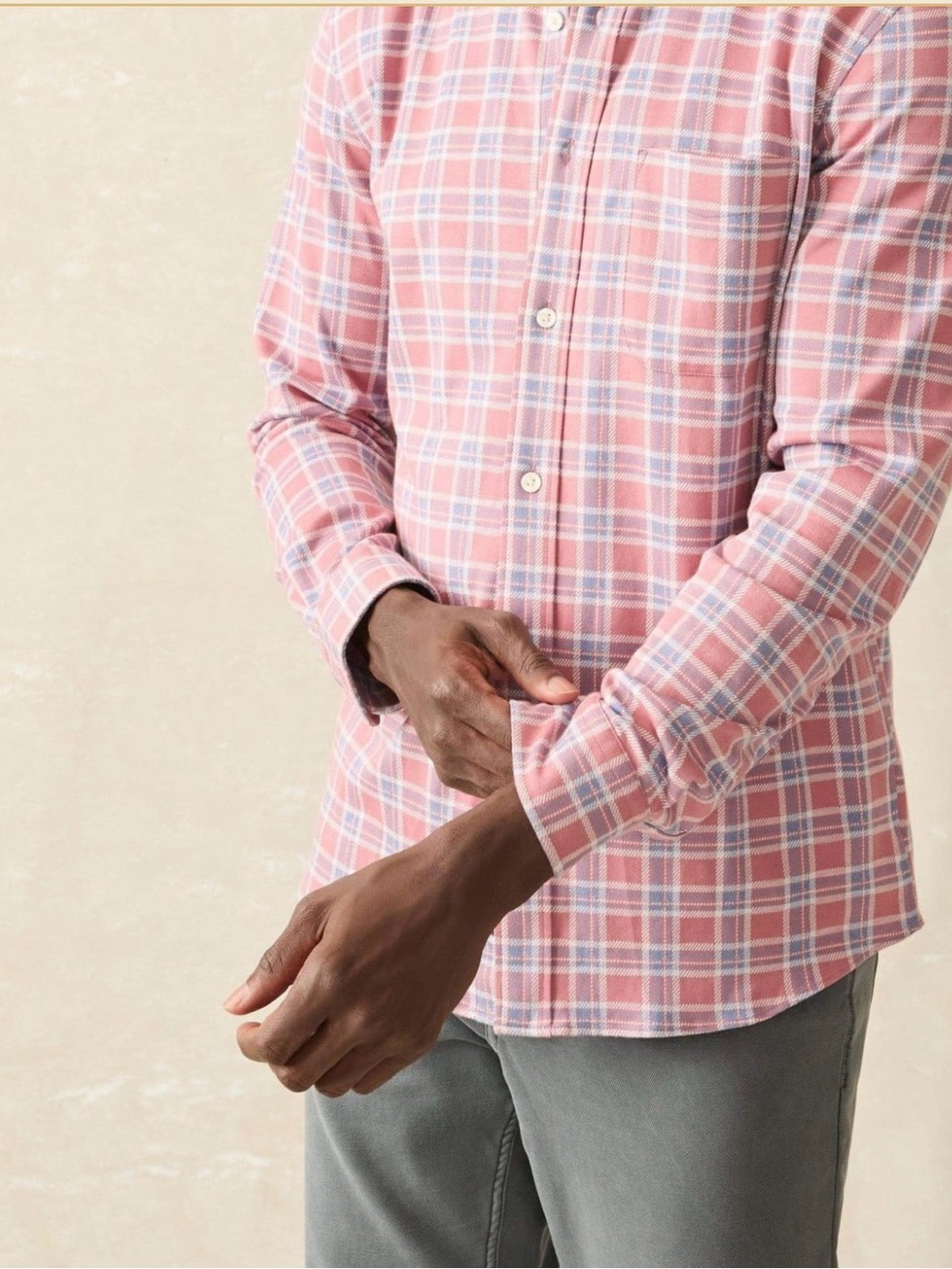Faherty Coastline Knit Shirt Plaid Pink & Blue Size Large